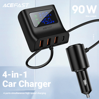 ACEFAST 4 Port USB ładowarka samochodowa gniazdo do zapalniczki splitter PD QC3.0 90W wyświetlacz LED woltomierza stacja dokująca stacja szybkiego ładowania 1